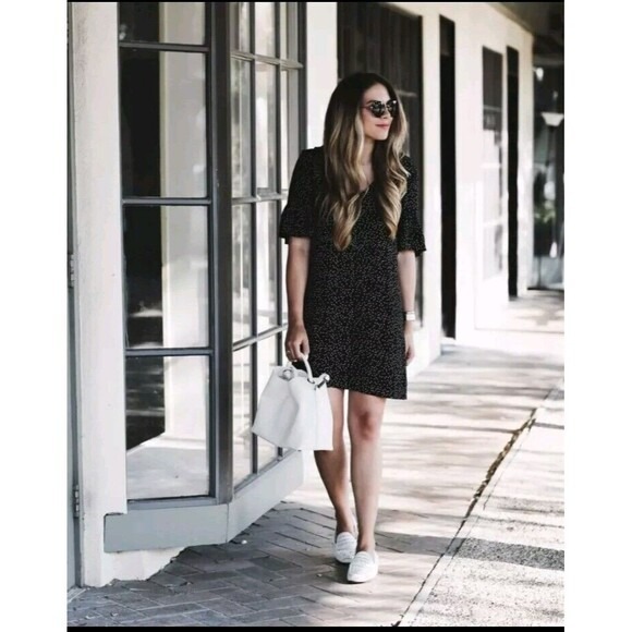 Madewell Polka Dot V-Neck Flutter Sleeve Mini Dress Black White G5818 Size 6
